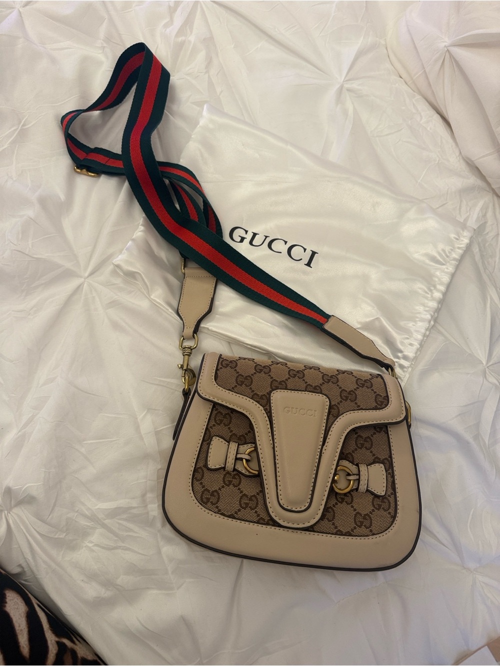 Gucci Beige Leather Trim Brown GG Canvas Crossbody Bag